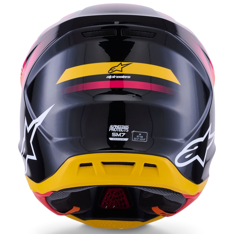 Alpinestars SM7 Rise motokrosa ķivere melns-dzeltens-fluo rozā krāsā