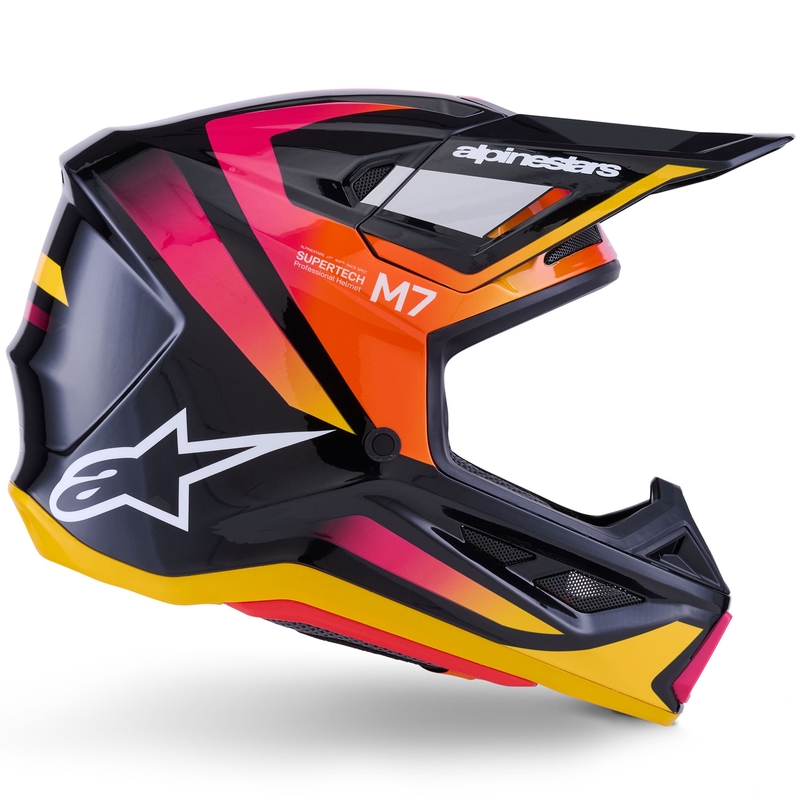 Alpinestars SM7 Rise motokrosa ķivere melns-dzeltens-fluo rozā krāsā