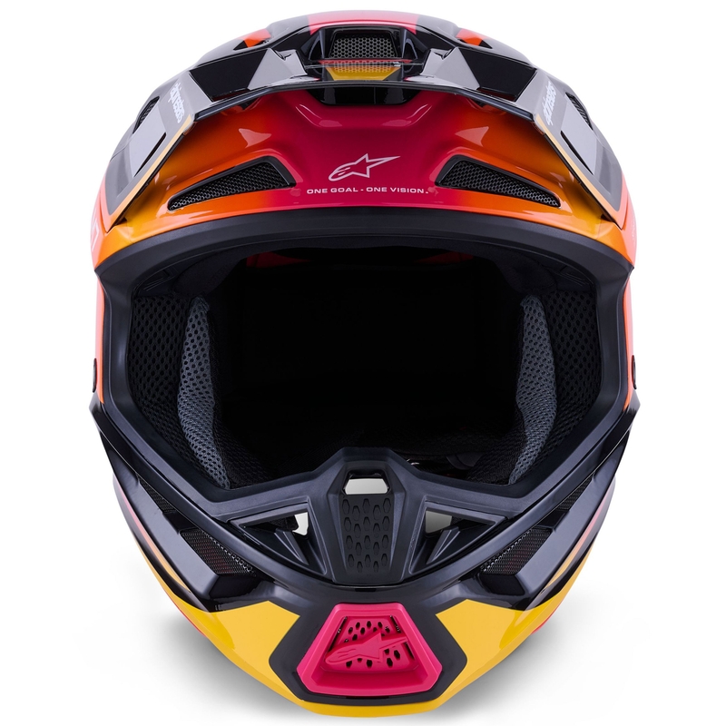 Alpinestars SM7 Rise motokrosa ķivere melns-dzeltens-fluo rozā krāsā