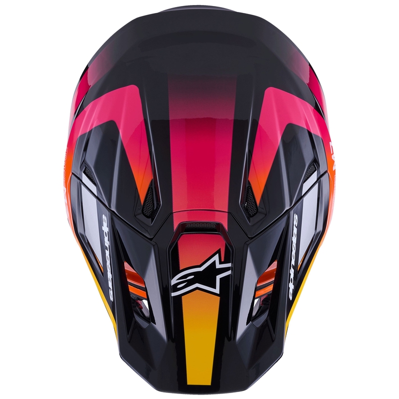 Alpinestars SM7 Rise motokrosa ķivere melns-dzeltens-fluo rozā krāsā