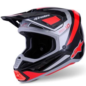 Alpinestars SM7 Rise motokrosa ķivere melna-sudraba-fluo sarkana