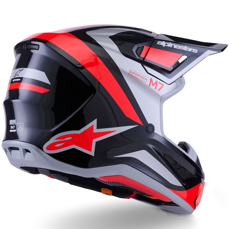 Alpinestars SM7 Rise motokrosa ķivere melna-sudraba-fluo sarkana