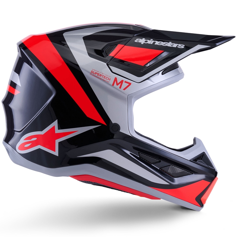 Alpinestars SM7 Rise motokrosa ķivere melna-sudraba-fluo sarkana