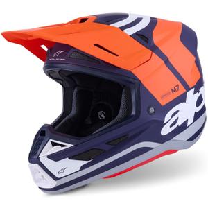 Alpinestars SM7 Core motokrosa ķivere matēta oranži-zilā-baltā krāsā