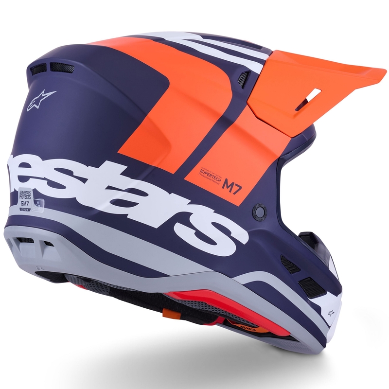 Alpinestars SM7 Core motokrosa ķivere matēta oranži-zilā-baltā krāsā