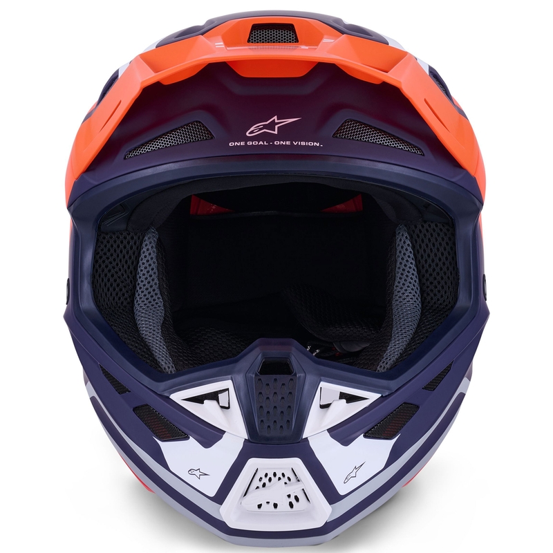 Alpinestars SM7 Core motokrosa ķivere matēta oranži-zilā-baltā krāsā