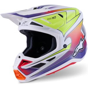 Alpinestars SM7 Fuse motokrosa ķivere balta-fluo dzeltena-violeta
