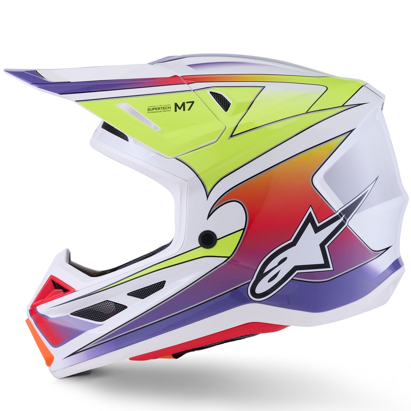 Alpinestars SM7 Fuse motokrosa ķivere balta-fluo dzeltena-violeta
