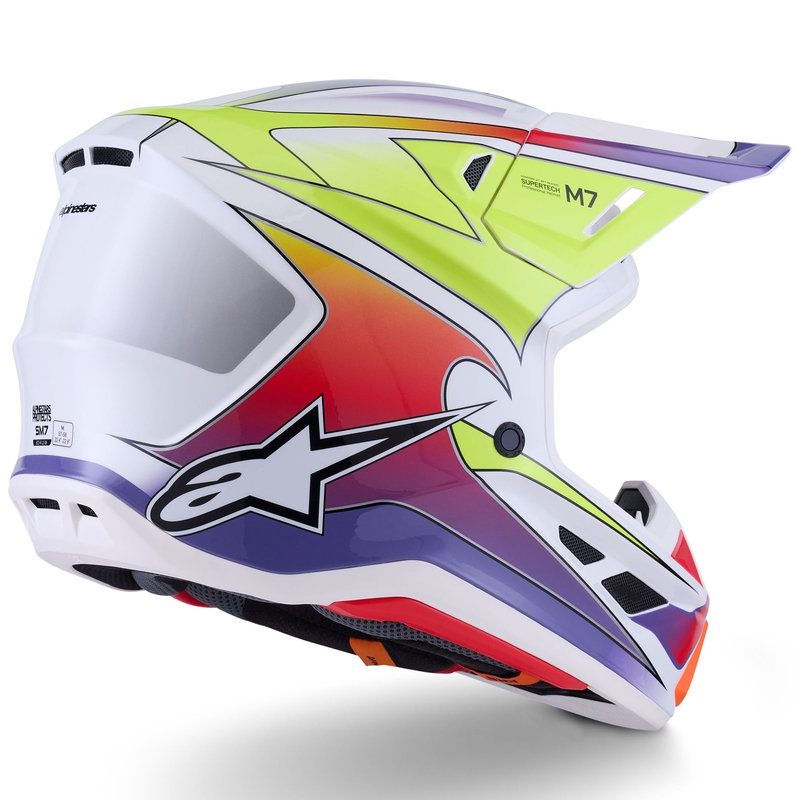 Alpinestars SM7 Fuse motokrosa ķivere balta-fluo dzeltena-violeta