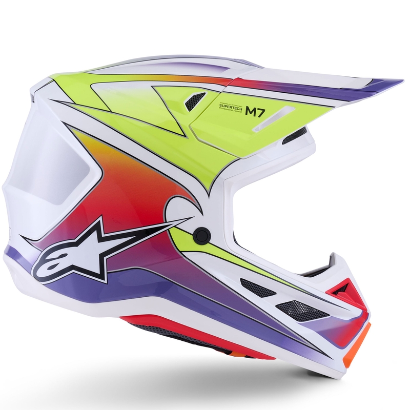 Alpinestars SM7 Fuse motokrosa ķivere balta-fluo dzeltena-violeta
