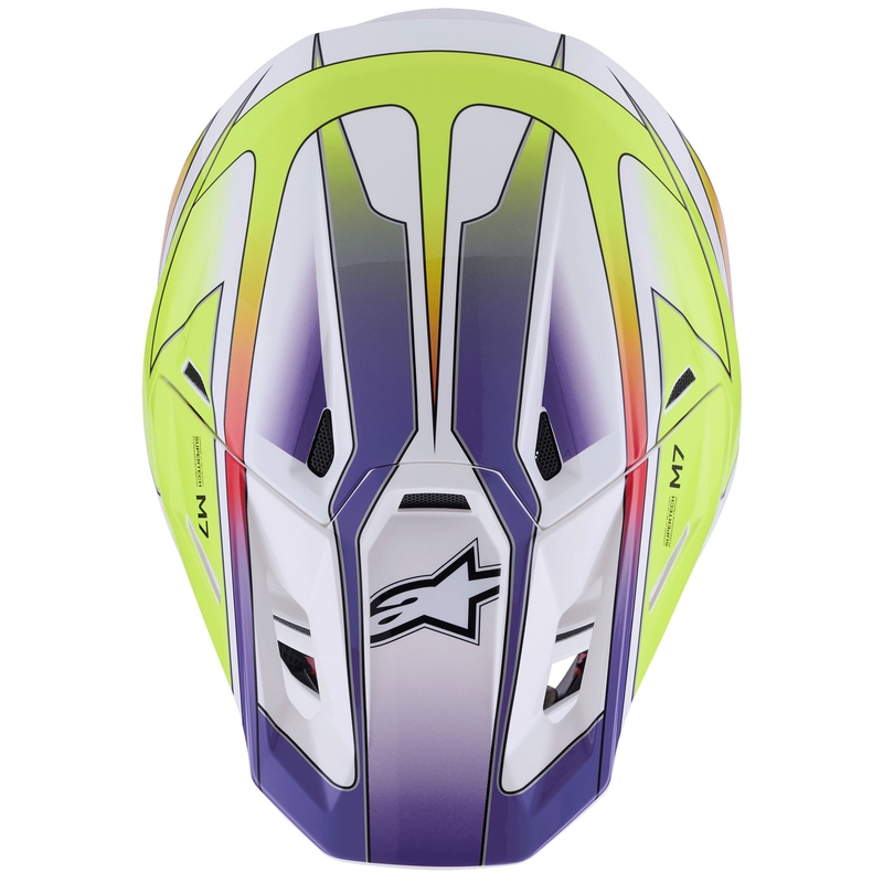 Alpinestars SM7 Fuse motokrosa ķivere balta-fluo dzeltena-violeta
