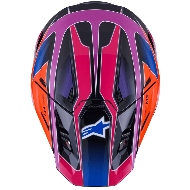 Alpinestars SM7 Fuse motokrosa ķivere zilā-violetā-rozā krāsā