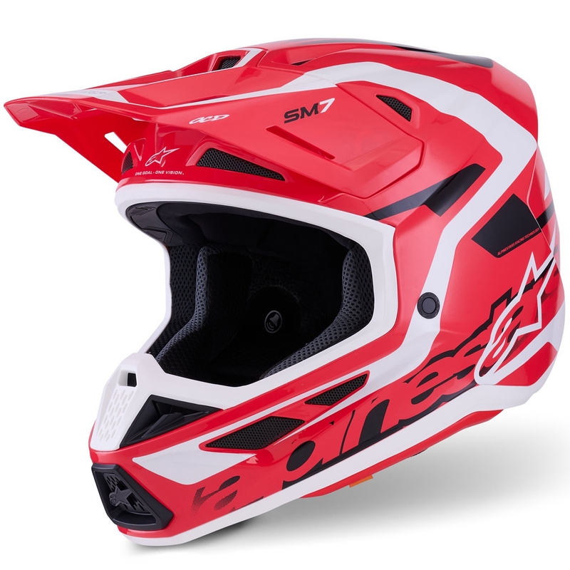 Alpinestars SM7 Deed motokrosa ķivere sarkanā-melnā-baltā krāsā