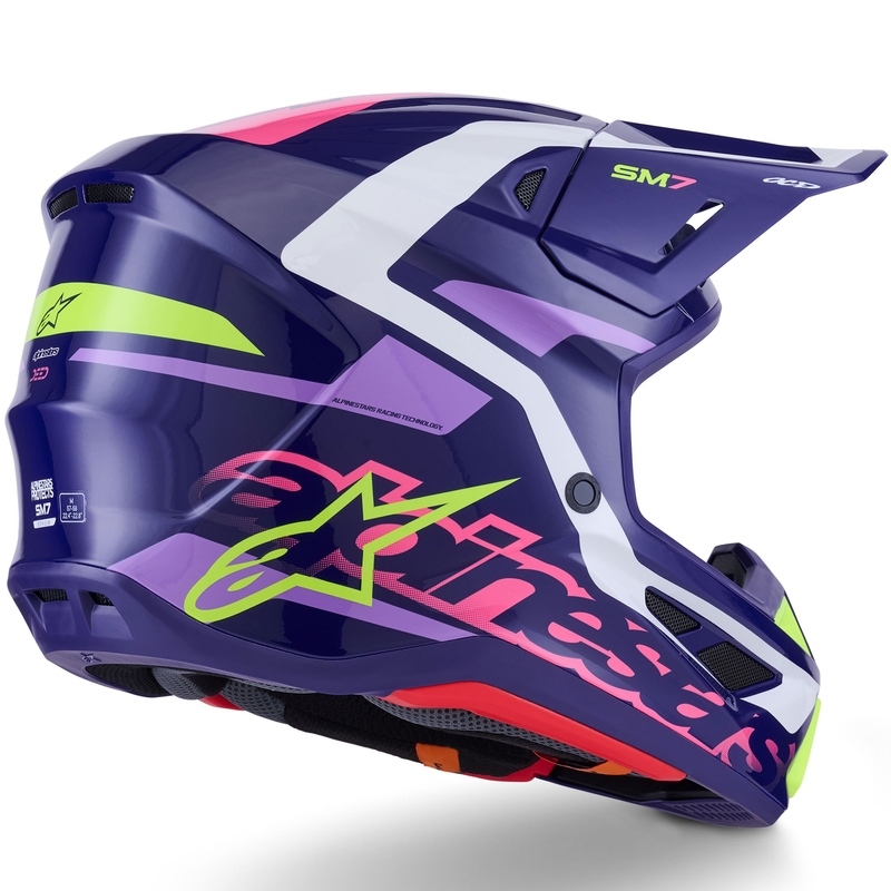 Alpinestars SM7 Deed motokrosa ķivere violeti-rozā-balti-fluo dzeltena