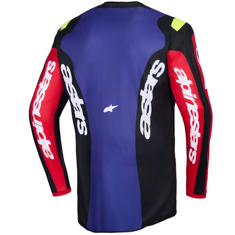 Alpinestars Fluid Grid motokrosa krekliņš sarkanā-melnā-violetā-dzeltenā krāsā