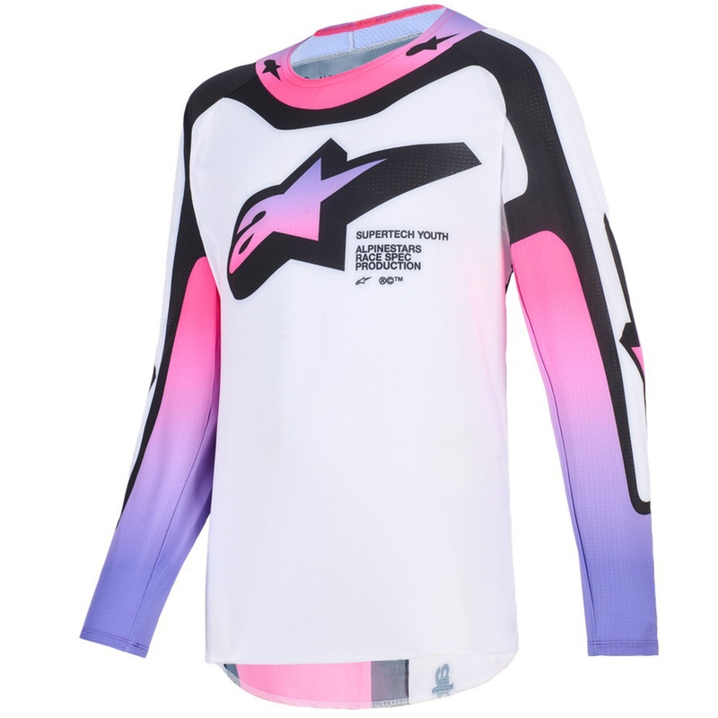 Alpinestars Supertech Vista Jauniešu motokrosa krekliņš balti violeti melns