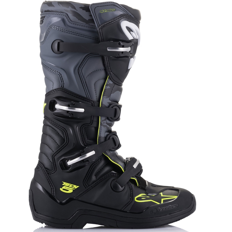 Alpinestars TECH 5 melni-pelēki-fluo dzelteni motocikla zābaki