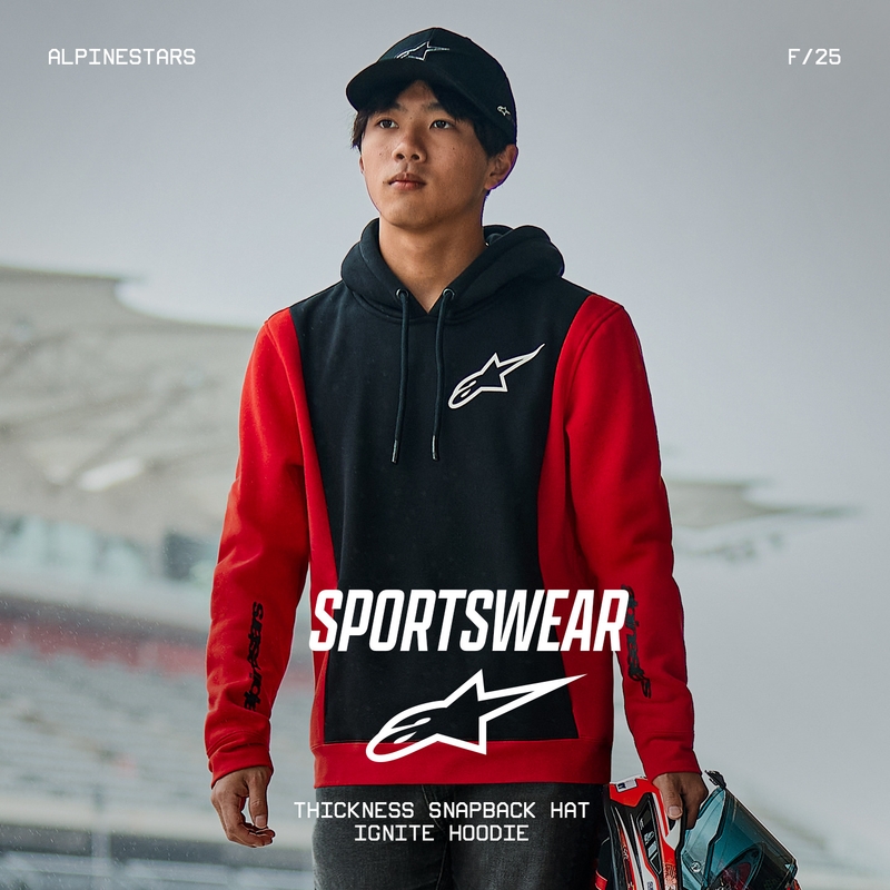 Alpinestars Ignite Hoodie melnā un sarkanā krāsā