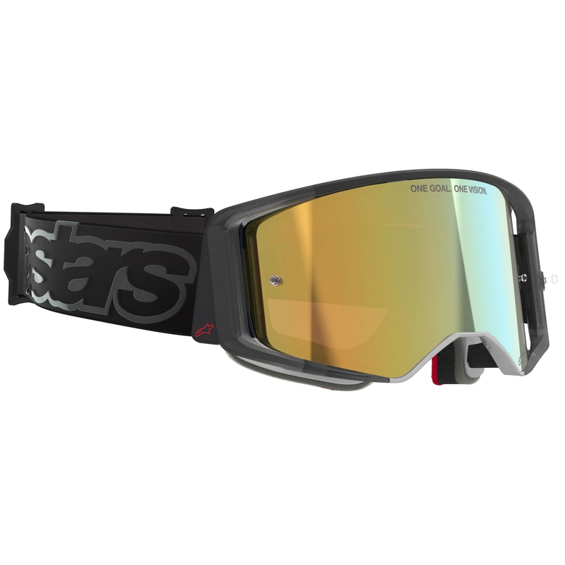 Alpinestars Supertech Vision Vista motokrosa brilles melnas ar spoguļstikliem zelta krāsā