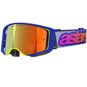 Alpinestars Supertech Vision Vista motokrosa brilles zili-dzelteni-violetas ar spoguļstikla sarkanu lēcu