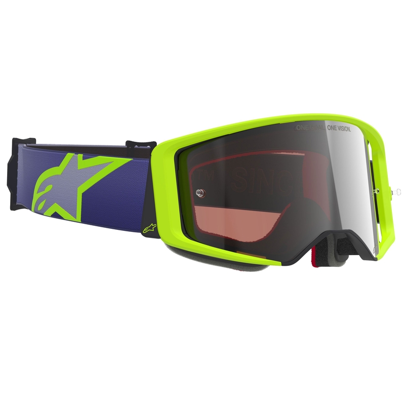Alpinestars Supertech Vision Corp motokrosa brilles violeti dzeltenas ar spoguļstikla sudraba lēcām