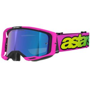 Alpinestars Vision 8 Vista fluo rozā-fluo dzelteni-zaļas motokrosa brilles ar spoguļstikla zilām lēcām