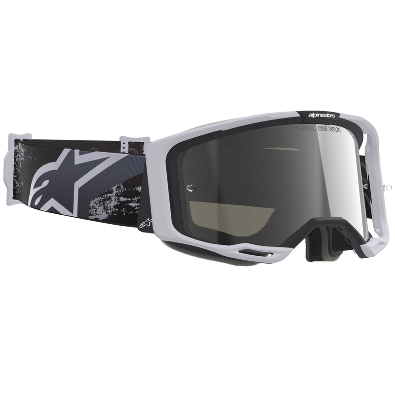 Alpinestars Supertech Vision 8 Lahnd motokrosa brilles baltā un melnā krāsā ar sudraba spoguļstikla lēcām