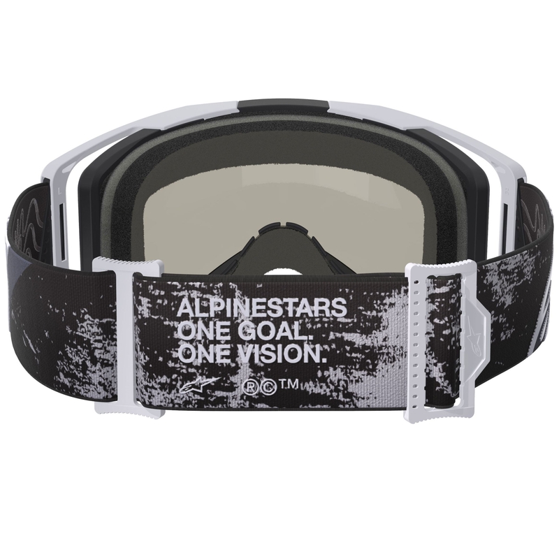 Alpinestars Supertech Vision 8 Lahnd motokrosa brilles baltā un melnā krāsā ar sudraba spoguļstikla lēcām