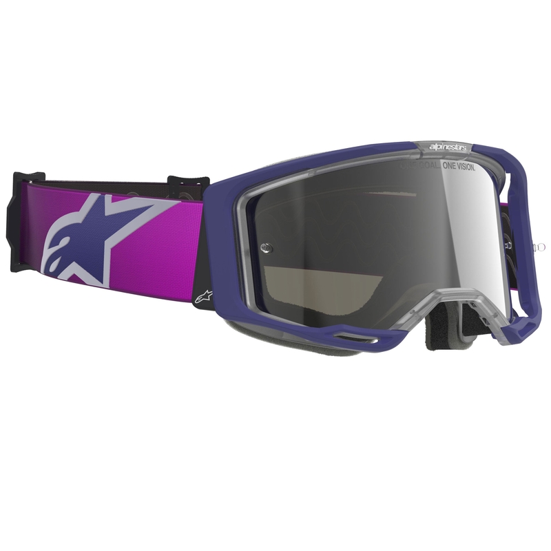 Alpinestars Vision 8 Corp motokrosa brilles violeti melnas ar sudraba spoguļstikla lēcām