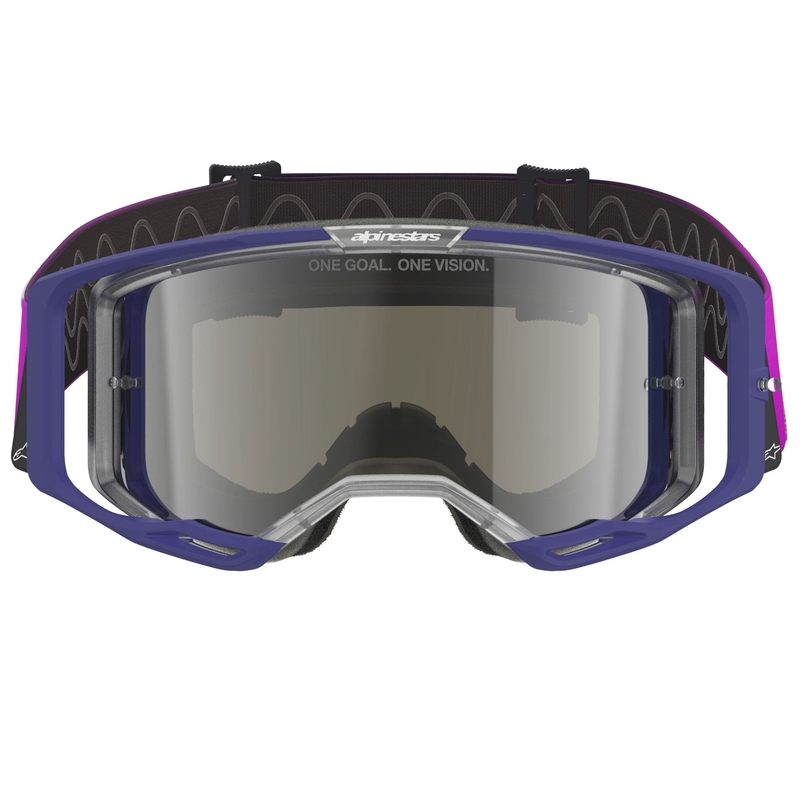 Alpinestars Vision 8 Corp motokrosa brilles violeti melnas ar sudraba spoguļstikla lēcām