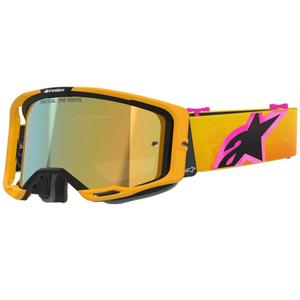Alpinestars Vision 8 Corp motokrosa brilles oranži-dzelteni-rozā krāsā ar spoguļstikliem zelta krāsā