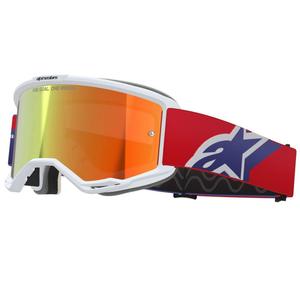 Alpinestars Vision 5 Corp motokrosa brilles balti-zilas-sarkanas ar spoguļstikla sarkanu lēcu