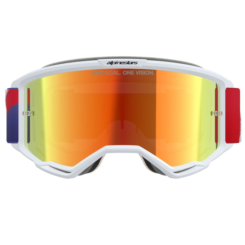 Alpinestars Vision 5 Corp motokrosa brilles balti-zilas-sarkanas ar spoguļstikla sarkanu lēcu
