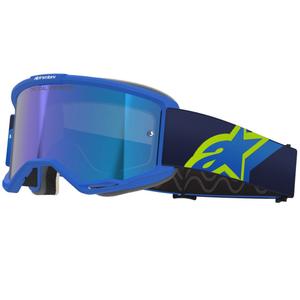 Alpinestars Vision 5 Corp zili-fluo dzelteni-melnas motokrosa brilles ar spoguļstikla zilām lēcām