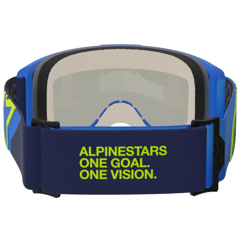 Alpinestars Vision 5 Corp zili-fluo dzelteni-melnas motokrosa brilles ar spoguļstikla zilām lēcām