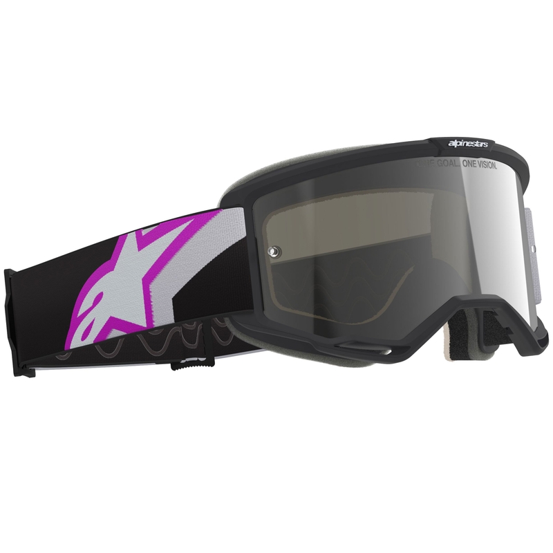 Alpinestars Vision 5 Corp motokrosa brilles melnas-pelēkas-violetas-baltas ar sudraba spoguļstikla lēcām