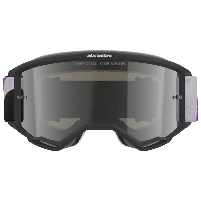 Alpinestars Vision 5 Corp motokrosa brilles melnas-pelēkas-violetas-baltas ar sudraba spoguļstikla lēcām