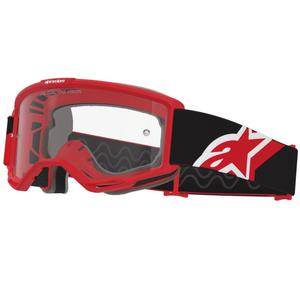 Alpinestars Vision OTG motokrosa aizsargbrilles sarkanā-melnā-baltā krāsā ar caurspīdīgu lēcu