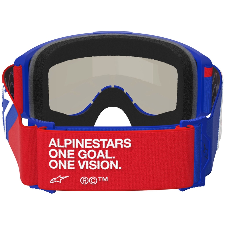 Alpinestars Vision Sand motokrosa aizsargbrilles zili-arkani-baltas ar tumši dūmu lēcām