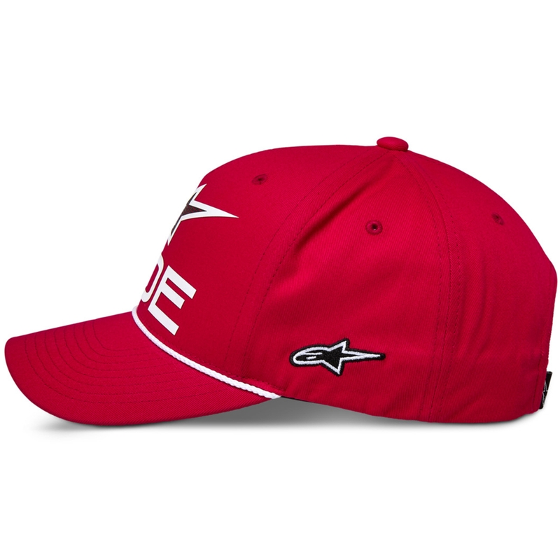 Alpinestars Ride Comp Snapback cepure sarkanā, baltā un melnā krāsā