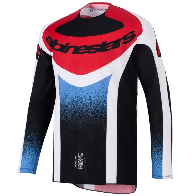 Alpinestars Techstar Knif motokrosa krekliņš melns-balts-zils-sarkans