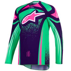 Alpinestars Techstar Nomur motokrosa krekliņš tumši violeti zaļš-fluo rozā krāsā