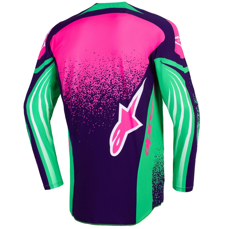 Alpinestars Techstar Nomur motokrosa krekliņš tumši violeti zaļš-fluo rozā krāsā