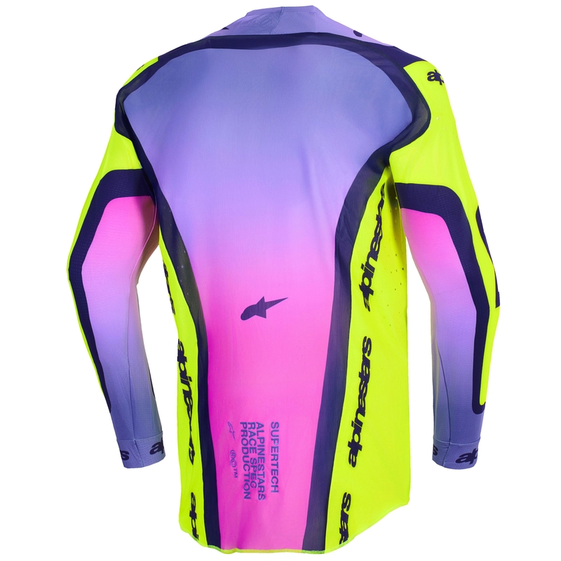 Alpinestars Supertech Vista fluo dzelteni violeti melns motokrosa krekls