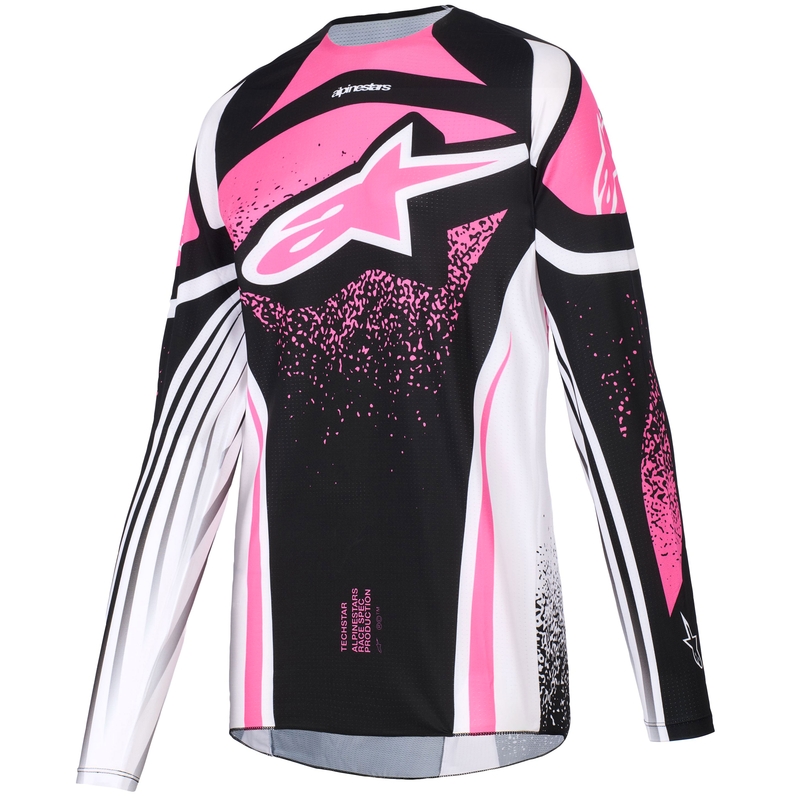 Alpinestars Stella Techstar Nomur sieviešu motokrosa krekliņš melns, balts un rozā krāsā