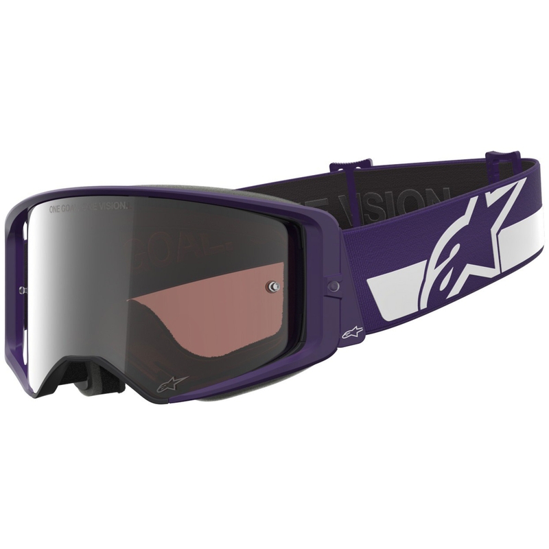 Alpinestars Supertech Vision Hunta96 XXV motokrosa brilles violeti baltas ar spoguļstikla sudraba pleksi stiklu
