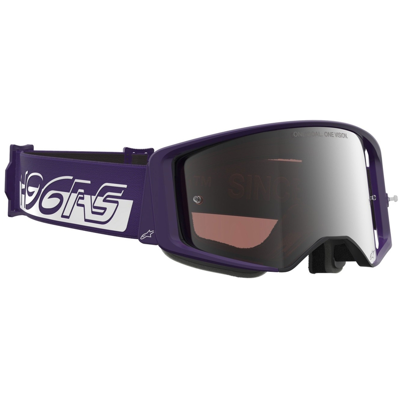 Alpinestars Supertech Vision Hunta96 XXV motokrosa brilles violeti baltas ar spoguļstikla sudraba pleksi stiklu