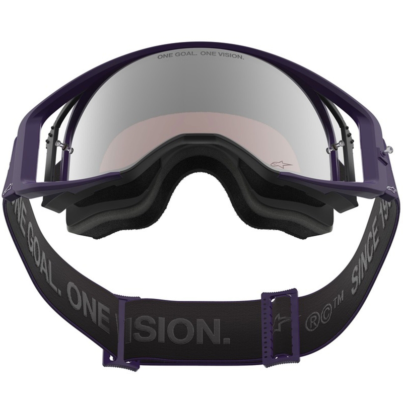 Alpinestars Supertech Vision Hunta96 XXV motokrosa brilles violeti baltas ar spoguļstikla sudraba pleksi stiklu