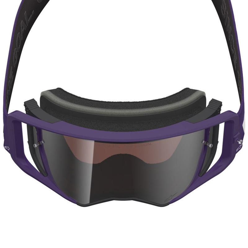 Alpinestars Supertech Vision Hunta96 XXV motokrosa brilles violeti baltas ar spoguļstikla sudraba pleksi stiklu