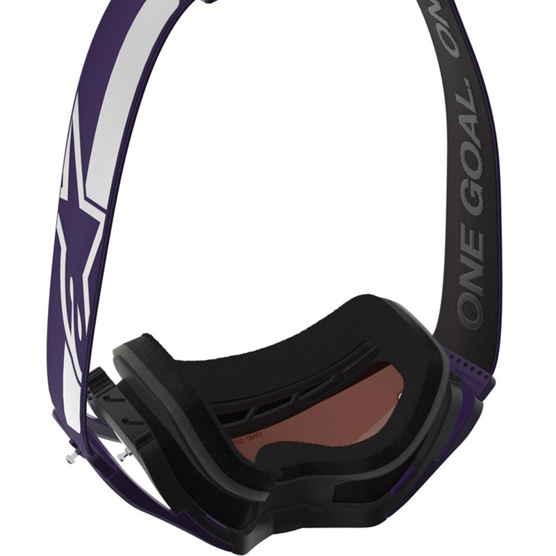 Alpinestars Supertech Vision Hunta96 XXV motokrosa brilles violeti baltas ar spoguļstikla sudraba pleksi stiklu